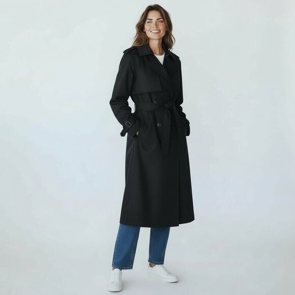 vintage Jackets & Blazers - Vintage John Weitz Womens Size 12 Black Trench Coat w Insulated Removable Liner
